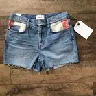 CURRENT/ELLIOTT The Aficionado Canvas-Panelled Denim Shorts sz 26 NWT