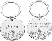 Floral Pattern Pet ID Tags Personalized Cat and Dog Tags Nameplates Custom Engraved Stainless Steel Pet Tag Pendant Anti-Lost Cat and Dog Tags Pet Collar Accessories,Silver,30X30MM