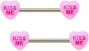 [Niaspi] Pink Heart Letter Nipple Barbell Rings 14G Gold Plated Stainless Steel Acrylic Nipplerings Kiss Me Naughty Words Nipple Studs Nipple Piercing Jewelry, Acrylic, no gemstone