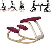 Kneeling Chair, Back Correction Posture Wooden Stool, Balance Rocking Kneel Seat with Orthopedic Soft Knee Cushions (Color : Red)