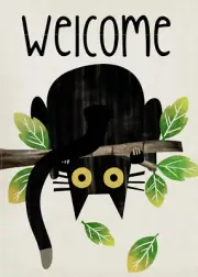 Welcome Black Cat Decorative Garden Flag, Cute Kitten Pet Branch Home Yard Outdo