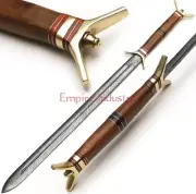 35'' Handmade Damascus Steel Double Edge Viking Sword Battle Ready With Sheath