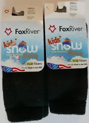 NWT LOT 2 PR Fox River SLALOM JR Merino Wool Snow Ski Socks Black S Med Wt 5574