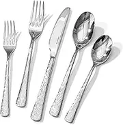 KINGSTONE Hammered Silverware Set, Flatware Set, 18/10 Stainless Steel Premium Cutlery with Unique Ripple Handles Design Mirror Polished - Dishwasher Safe (40-Piece)