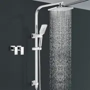 ACA Chrome 8'' Square Shower Head 3-MODE Handheld Gooseneck Arm Set Twin Taps