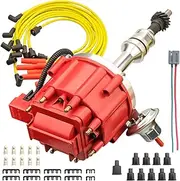 MAS Red Distributor with Cap Rotor & 8mm Spark Wires Set Compatible with Ford 429 351C 351M 400 460 HEI 65000 Volt Replacement for PE332U JM6506BL 351CBLHEI0