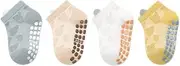 [Nanmuir] Happy Bear Baby Non-Slip Ankle Socks, 4 Pairs, Multi-Color Grip Socks for Toddlers