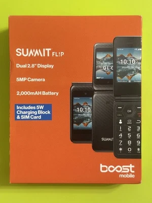 Boost Mobile Prepaid Summit Flip Phone, 8GB Black Sim-Included, New Sealed