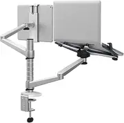 TODO Aluminium Dual Laptop + Tablet Stand Desk Clamp Mount Bracket 2 Arm