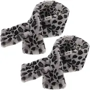 [Baluue] 2pcs Leopard Print Faux Plush Scarf Soft Winter Neck Warmer Shawl for Women Cozy Fluffy Accessory for Christmas Parties and Everyday Wear