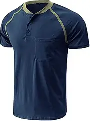 [Generic] Men's Stylish Henley Shirt Button T-Shirt Casual Lightweight Slim Fit Basic Henley T-Shirt with Pocket