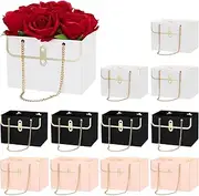 uxcell Flower Gift Box, 12 Pcs Paper Bouquet Flower Gift Bag with Handle Rectangle Metal Chain Tote for Florist Wedding Party Birthdays Day Bridal Shower, Pink & Black & White