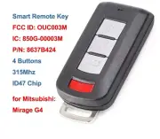 Smart Remote Car Key Fob 3 4 Buttons FSK 315Mhz ID47 for Mitsubishi Mirage