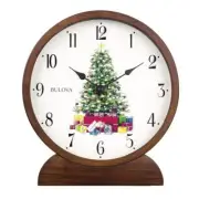 Bulova Table Clocks 9.5"Hx8.5"Wx2"D Classic Holiday Sounds Hardwood Case Brown