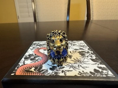 New Authentic Gucci Lion Head Blue Stone Ring Size IT 10 / US 5.25