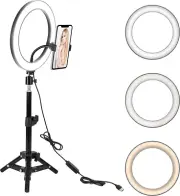 10" LED Selfie Ring Light with Extendable Tripod Stand & Phone Holder for Liv...