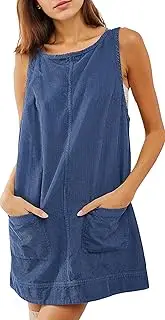 [Adigau] Dresses for Women Casual Corduroy Sleeveless Vest Y2K Dress Casual Dress Round Neck Mini Dress Plain Autumn Dress Summer Dress Bodycon T Shirt Dresses Knitted Dress, Blue, M