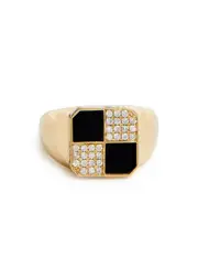 Yvonne Leon Bague Petit Damier 9kt Gold Pinky Ring - Black - 47 47