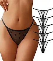 [J-pone] G-String Thongs for Women T-back Lace Hollow Out Low Waist Thongs Breathable Cheeky Sexy Underwear Panties 5Pack