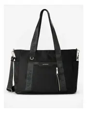[Madison Accessories] Anita Large Nylon Tote Bag With Monogram Webbing Strap in Black