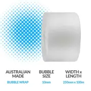 Bubble Wrap 250mm x 100m Cushioning Clear Bubbles Size 10mm 100 Metres Per Roll
