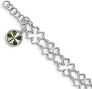 [JewelryWeb] 10.55mm 925 Sterling Silver Plat. Plated Clover Epoxy and Shell CZ .5 Ext. Bracelet 17 Centimeters Link-Bracelet for Women