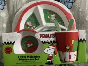 NEW PEANUTS CHRISTMAS DINNERWARE SET 5 PC Snoopy Bowl Plate Cup Spoon Fork