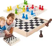 Board Chess Game,2-Sided Board Kids Chess Game - Wooden Portable Educational Gathering Activity Interactive for Boys Girls Adults Home Fun