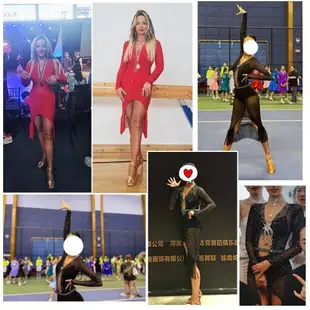 拉丁舞服裝女成人性感比賽服表演服舞蹈服紅黑色彈力網眼鏤空閃鉆