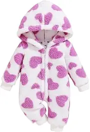 [Generic] Heart Jumpsuit Baby, Newborn Snowsuit Clothes, Baby Winter Hooded Fleece Romper, Bear Ear Zip Up Warm Outwear for Infant