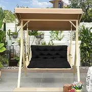 Outdoor Canopy Swing Cushions with Backrest Waterproof Replacement Pads for 2/3 Seater Garden Rocking Chair Courtyard Patio Furniture Black 120 * 100 * 10cm