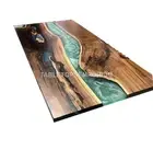 Green Epoxy Resin Dining Table Sofa Center Wooden Walnut Modern Arts Furniture