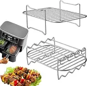 Melearch Air Fryer Rack, Double Layer Rack with Skewer, Rectangle Air Fryer Accessories for Roasting Cooking, 2 PACK - Oven & Dishwasher Safe