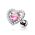 Pink heart CZ Ear Cartilage Piercing Helix Cuff Shield Barbell Stud Ear Ring