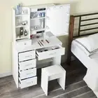 Dressing Table Vanity Table Desk White with LED Lighted Mirror Stool Drawers Set