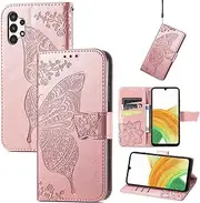 Compatible with Samsung Galaxy A13 4G Shockproof Flower Butterfly Leather Case Magnetic Flip Back Cover Credit Card Holder Slot Kickstand Wallet Case for Galaxy A13 4G
