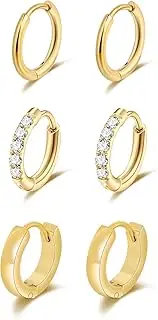 [Lantine] Small Gold Hoop Earrings Set for Women Men Surgical Stainless Steel Cartilage Cz Huggie Earrings 20G Daith Helix First Second Third Hole Lobes Hinged Sleeper Earrings