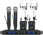 Sistema de micrófono inalámbrico UHF, 2 micrófonos de mano y 2 bodypacks