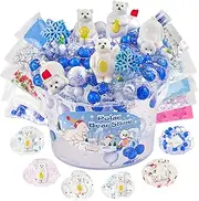 LAWOHO 300ml Polar Bear Slime with Clay, Clear Slime Kit for Girls Ages 8-12 with 10 Packs Slime Add Ins for Kids Party Favors, Kids Birthday Halloween Christmas Easter SlimeMaking Kit