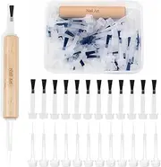 WOKOTO 100 Pcs Nail Polish Brush Replacement Brush With Wood Double Side Pen Holder Kit, 50pcs Flat & 50pcs Line Brushes Replacement For Nail Polish, Gel Nail Soft Brush Head Liquid Nail Brushes