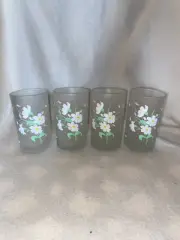 4 Vintage Hazel Atlas White Daisy Flower Glasses - Frosted Set Of 4 - 4 inches