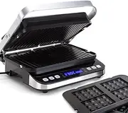 Eurochef Smart Multi Contact Grill - Panini/Sandwich Press, Waffle, Reversible Grill/Griddle Plates, Removable Drip Pan & Non-stick Dishwasher safe Plates w/LCD Control Panel for Temperature & Timer