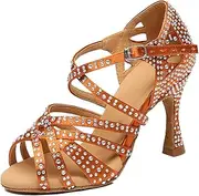 [HOBTEC] Women's Latin Dance Shoes Rhinestones Salsa Latin Dance Shoes Ballroom Standard Salsa Practice Performance Modern Dancing Heels Shoes