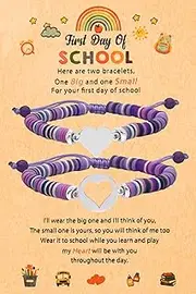 [ZMANYIJEW] 2024 First Day of Kindergarten Bracelet Mommy and Me Matching Heart Colorful Clay Bracelets Back to School Bracelet for Mom Daughter Son