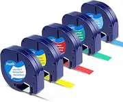5 Pack Anycolor Compatible with Dymo LetraTag Refills Label Maker Refills 12mm x 4m Colored Plastic Label Tape for Letra Tag 200B Plus LT100H LT100T QX50 Label Maker, 91331 91332 91333 91334 91335