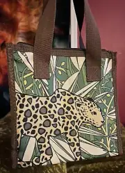 Leopard Lunch Tote w Top Zipper Bag with Pockets Packable Lunchbag SHIPS FREE