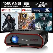 4K Daytime Projector 1580 ANSI Ultra Bright Smart Projector with NFC Screencast, Home Theater Projector for Daylight Viewing, WiFi and Bluetooth, 50% Zoom, 6D/P Keystone, Dust-Proof, Outdoor Movie