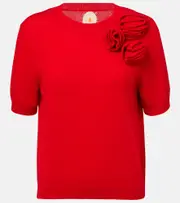 [Jardin des Orangers] Jardin des Orangers Floral-appliqué wool and cashmere top AU 10 red