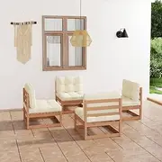 4 Piece Garden Lounge Set with Cushions Solid Pinewood,Outdoor Furniture Sets-3076312