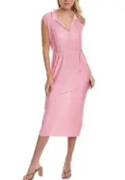 Hugo Boss Emals Plisse Crinkle Mandarin Collar Tie-Neck Cap Sleeve Dress Size XL
